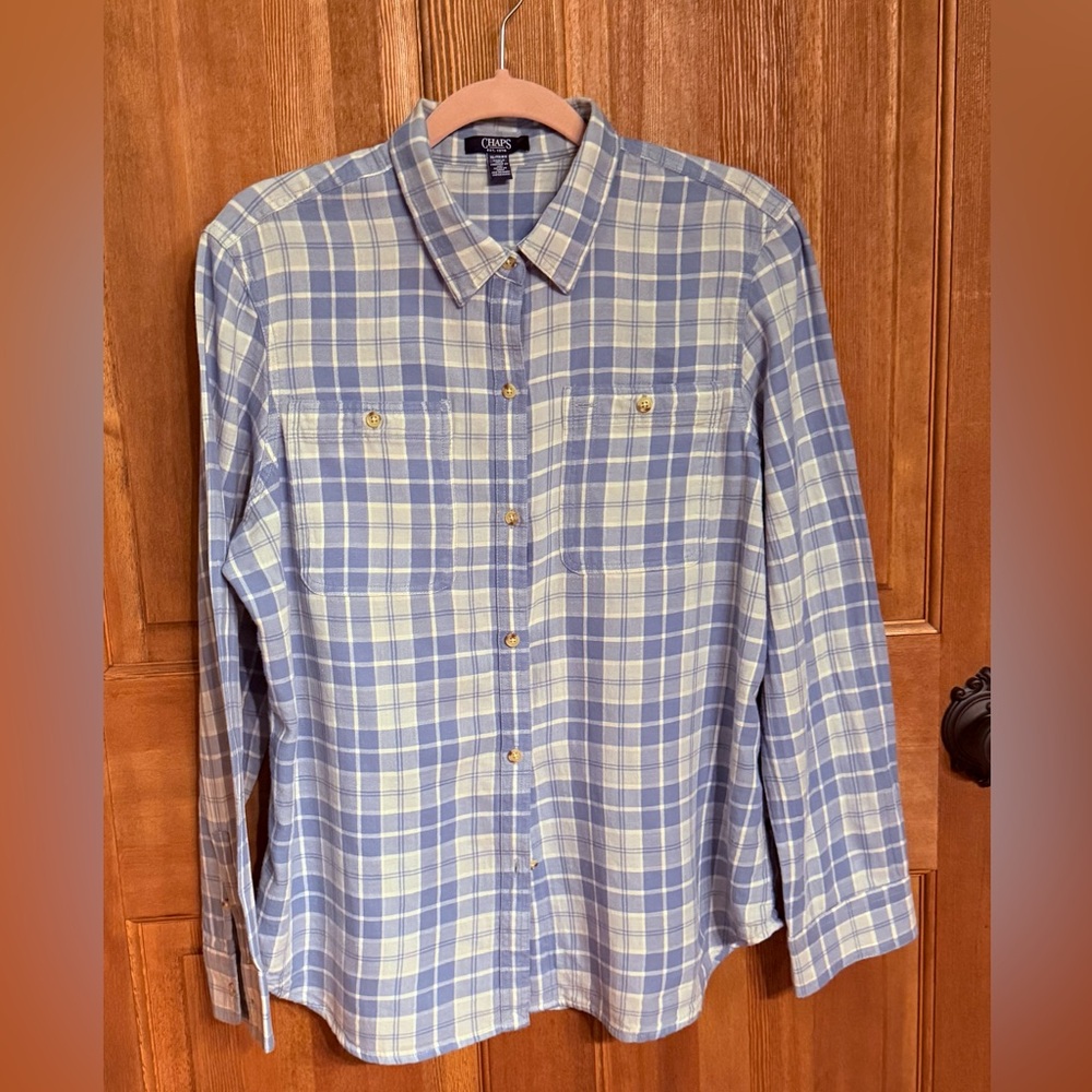 Women's Chaps Blue and White Casual‎ Button Down Shirt XL